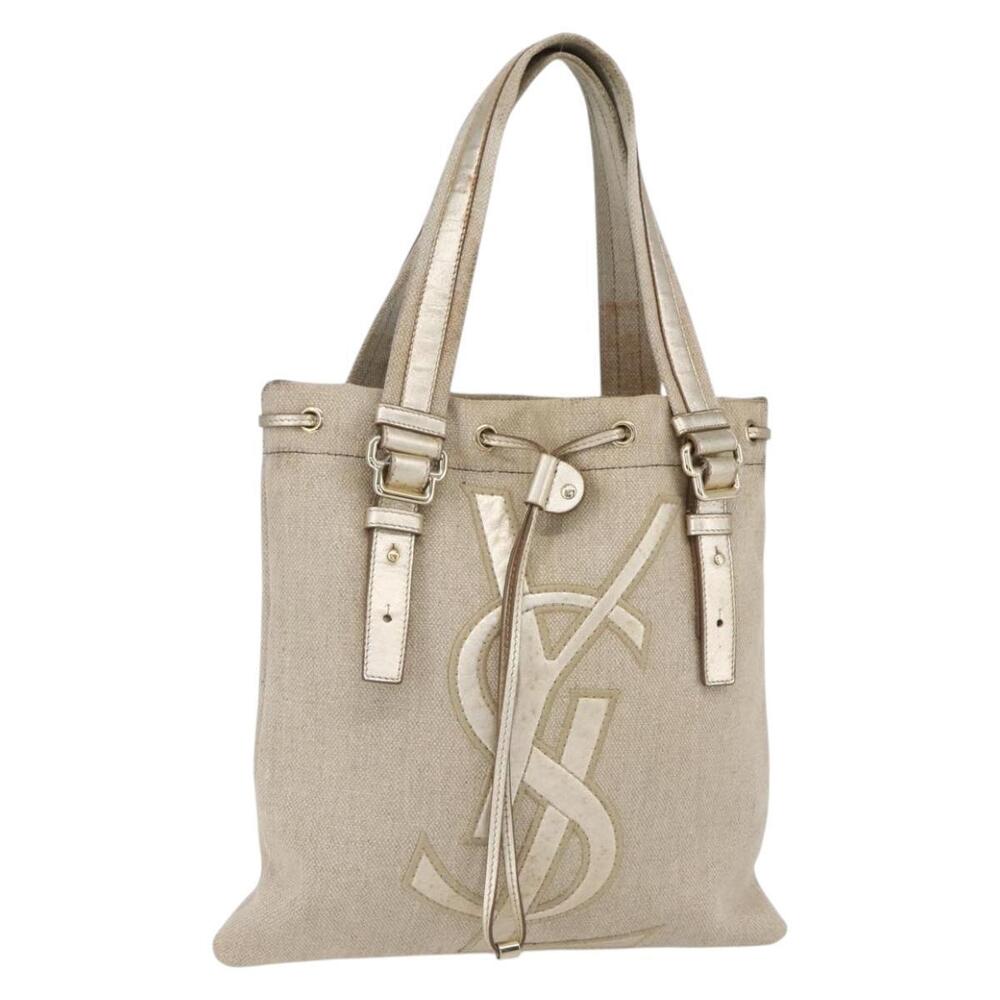 SAINT LAURENT Kahala Tote Bag Canvas Gold Tone 123435 Auth 151183